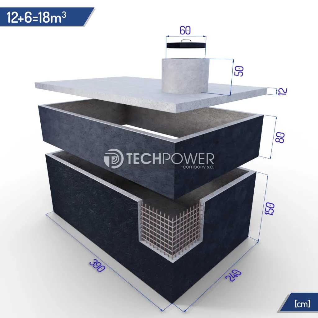 Betonowe zbiorniki łączone pionowo 18000 l (12+6m3)