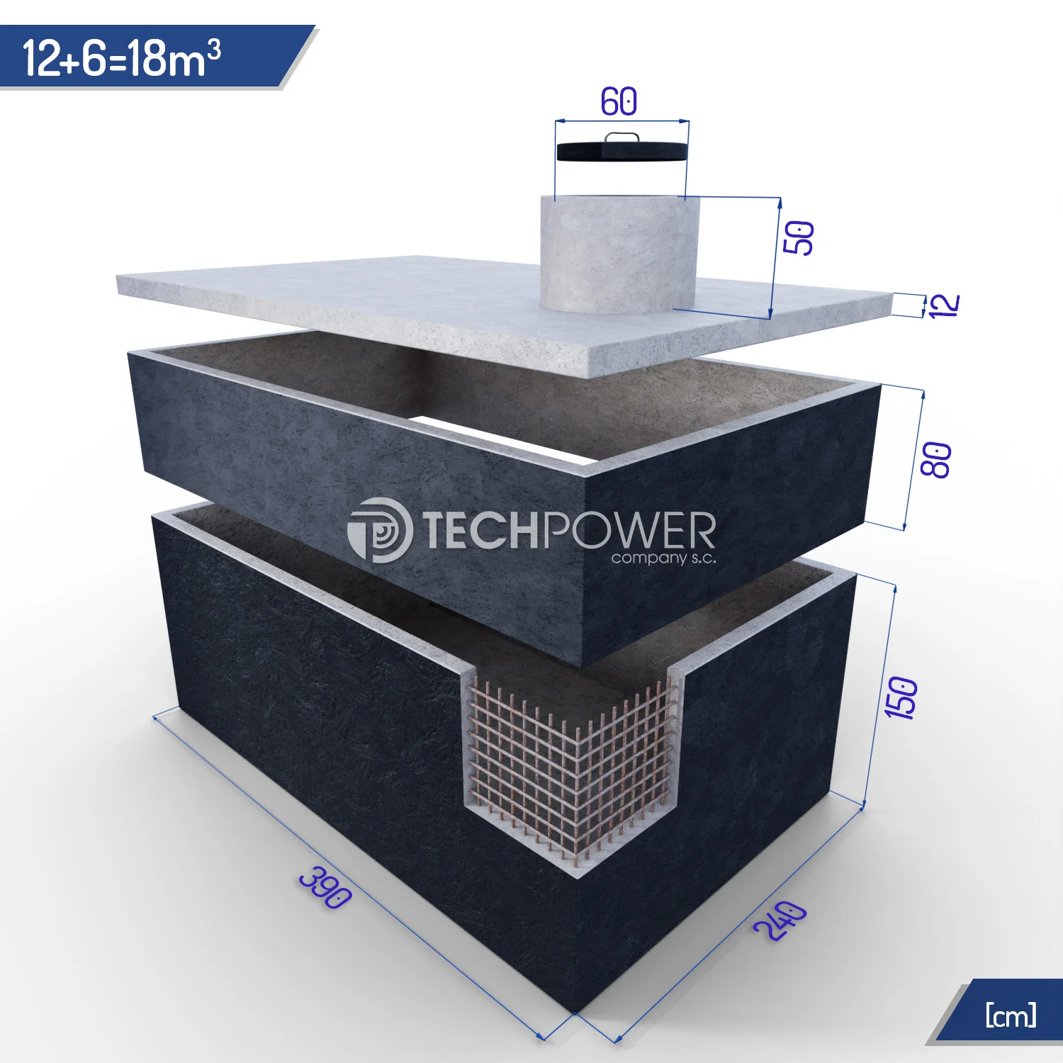 Betonowe zbiorniki łączone pionowo 18000 l (12+6m3)