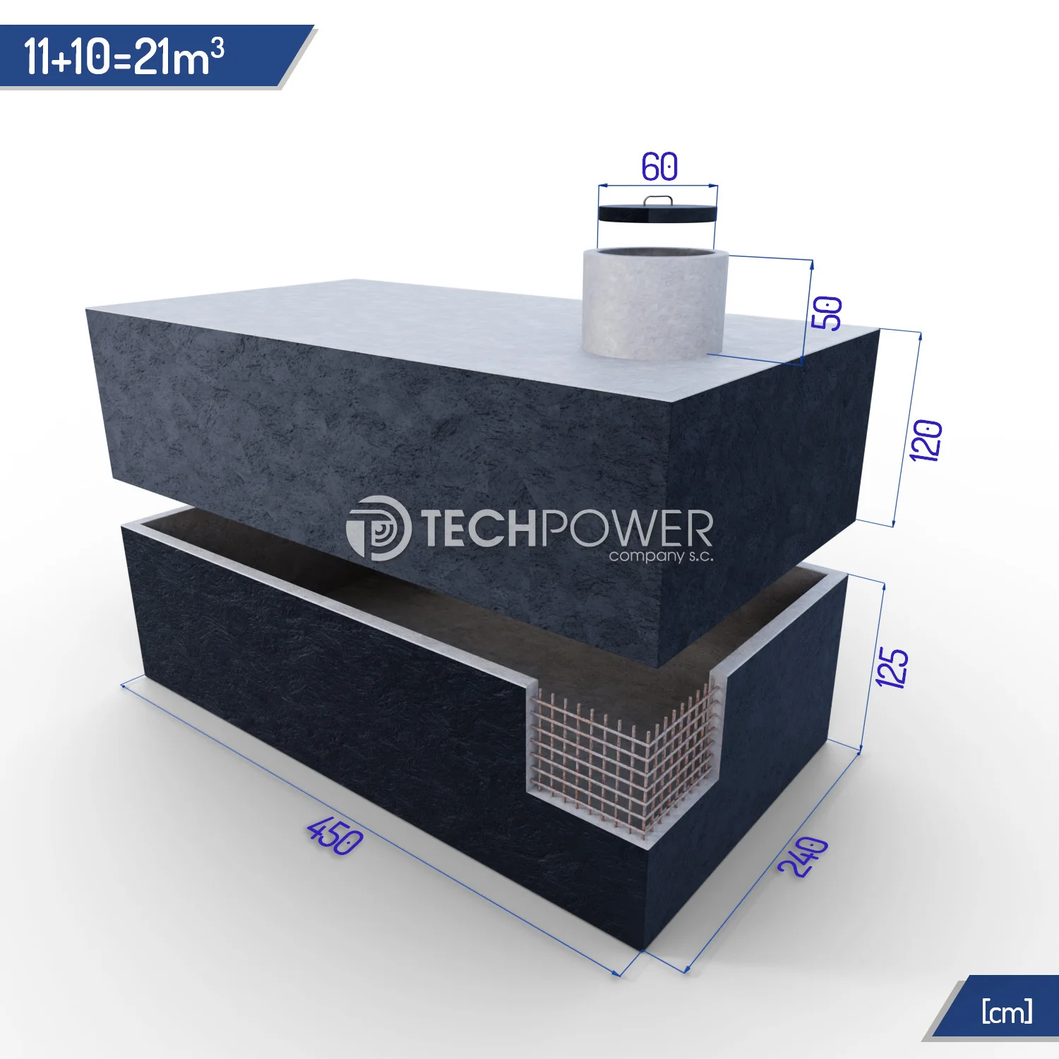 Betonowe zbiorniki łączone pionowo 21000 l (11+10m3)