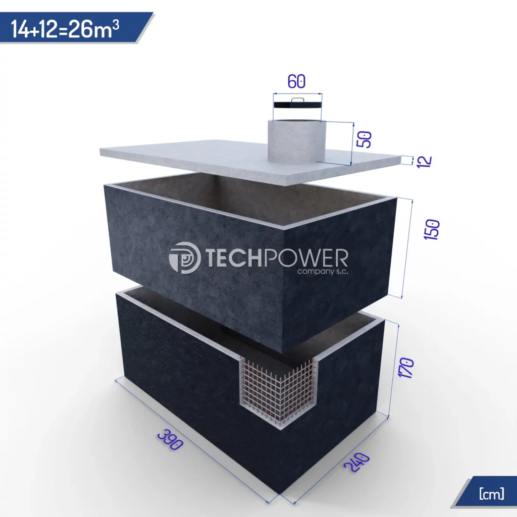 Betonowe zbiorniki łączone pionowo 26000 l (14+12m3)