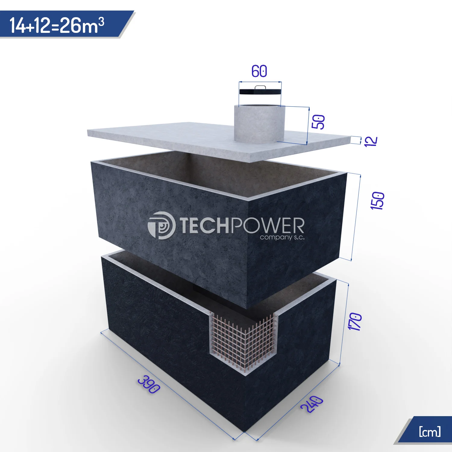 Betonowe zbiorniki łączone pionowo 26000 l (14+12m3)