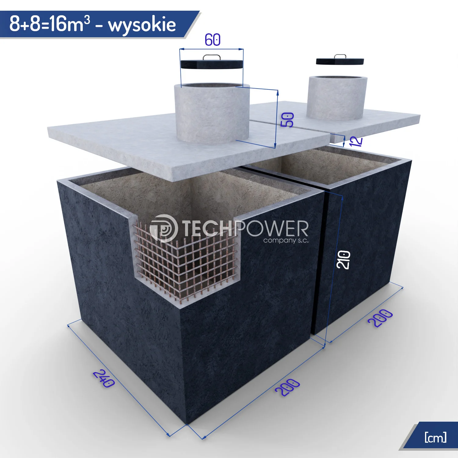 Zbiorniki łączone 16m3 (8+8m3) wysokie