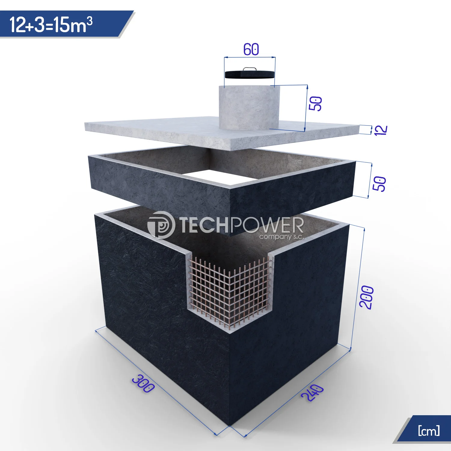 Betonowe zbiorniki łączone pionowo 15000 l (12+3m3)
