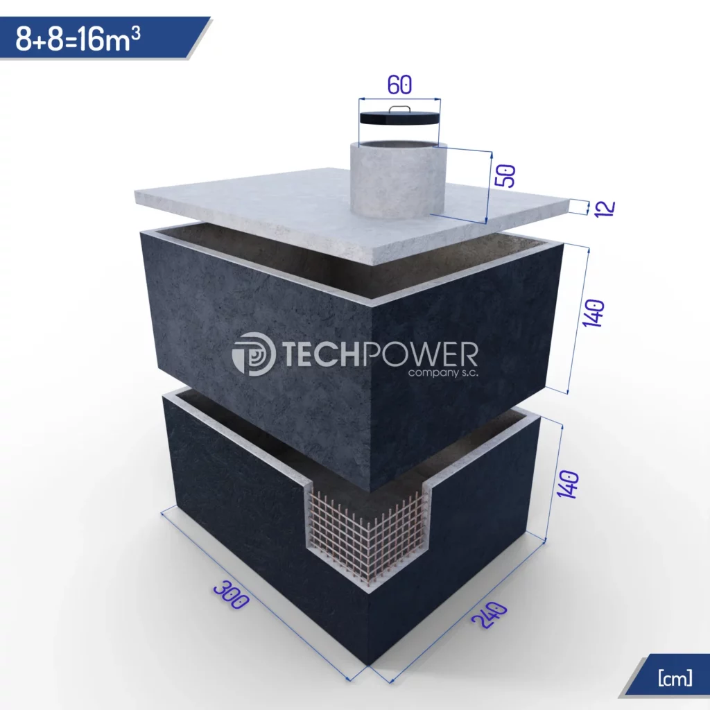 Betonowe zbiorniki łączone pionowo 16000 l (8+8m3)