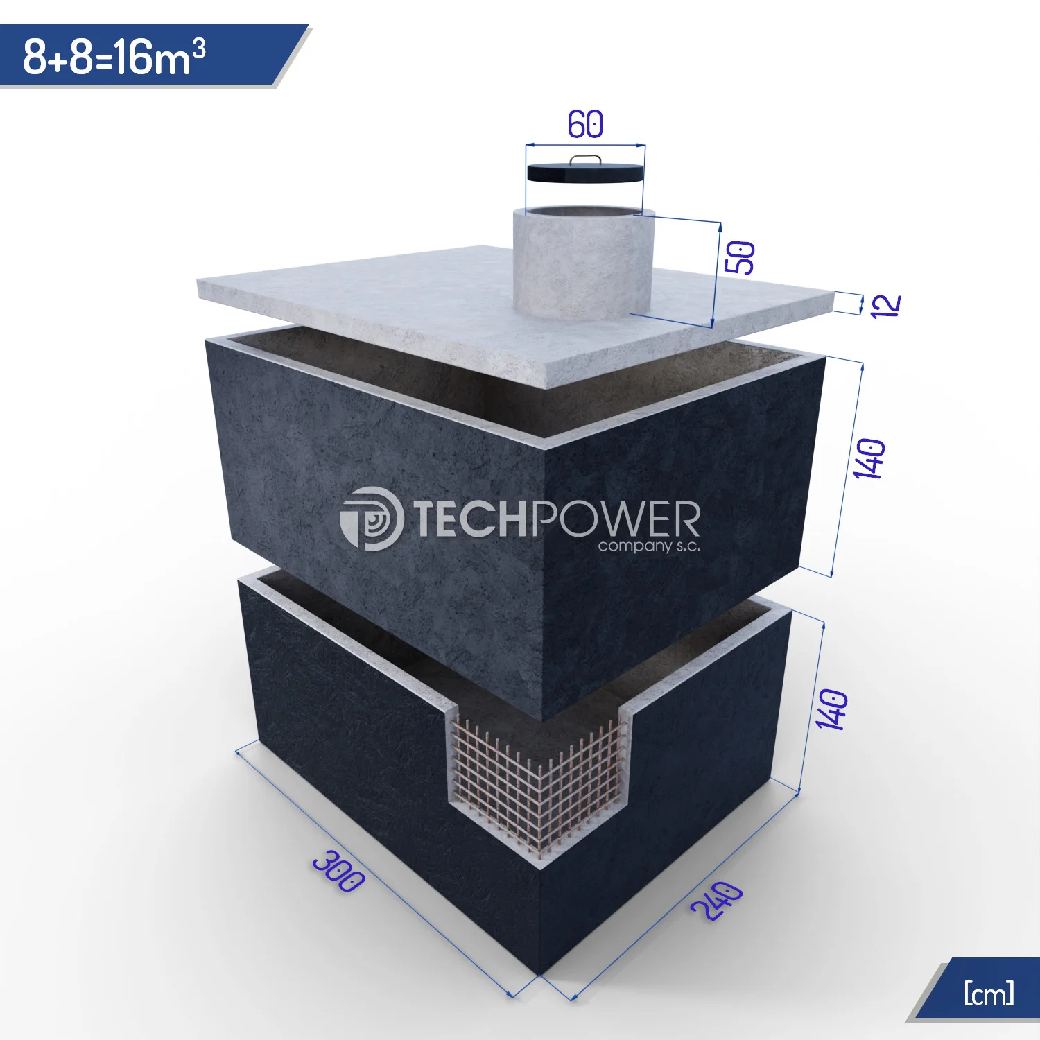 Betonowe zbiorniki łączone pionowo 16000 l (8+8m3)