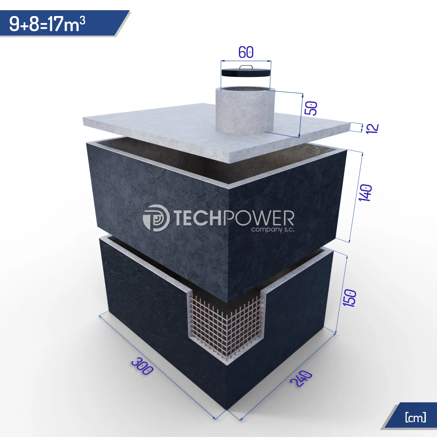 Betonowe zbiorniki łączone pionowo 17000 l (9+8m3)