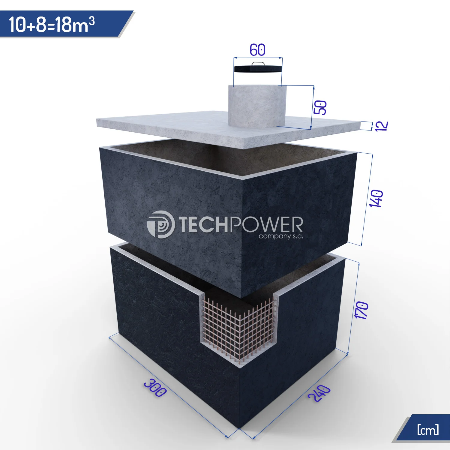 Betonowe zbiorniki łączone pionowo 18000 l (10+8m3)