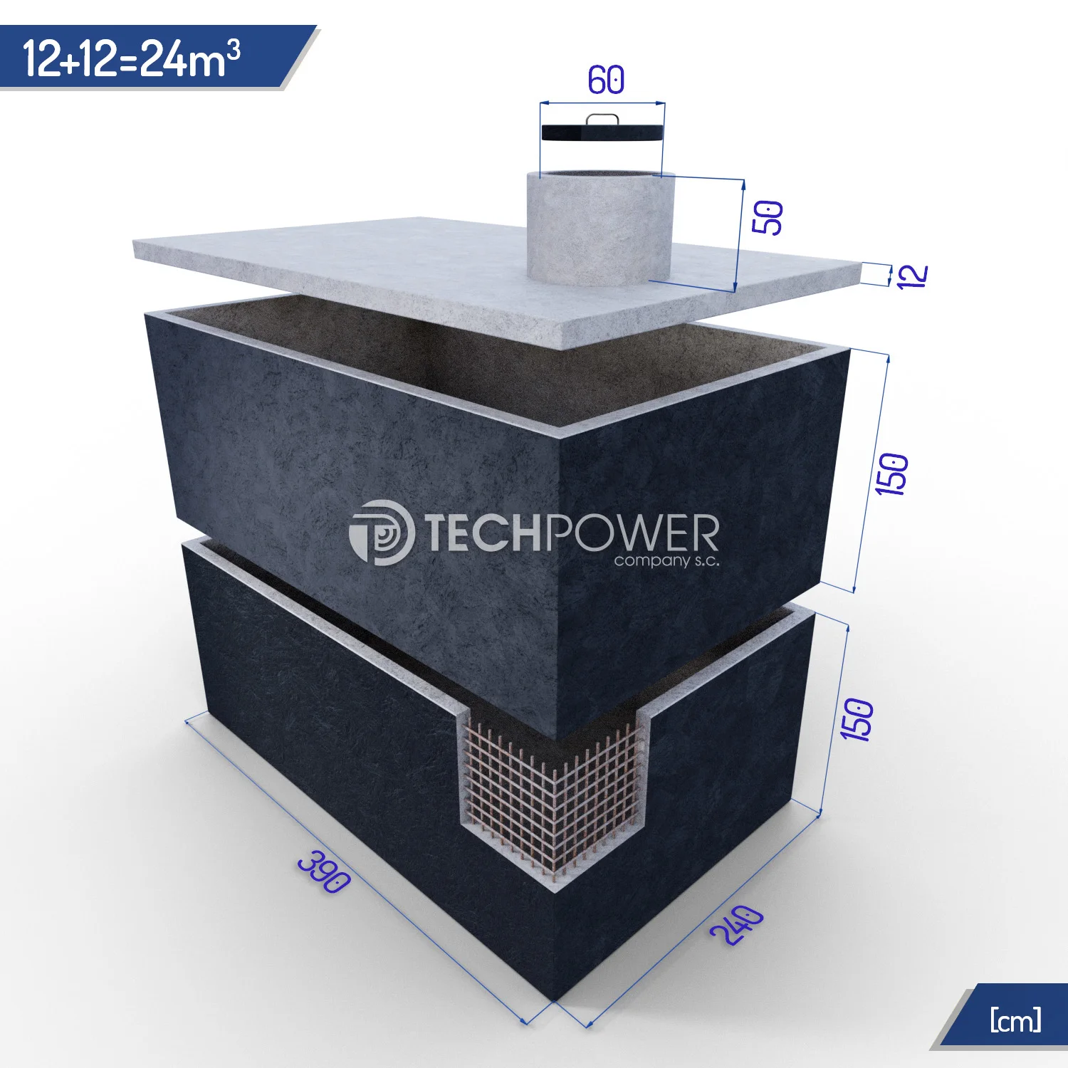 Betonowe zbiorniki łączone pionowo 24000 l (12+12m3)