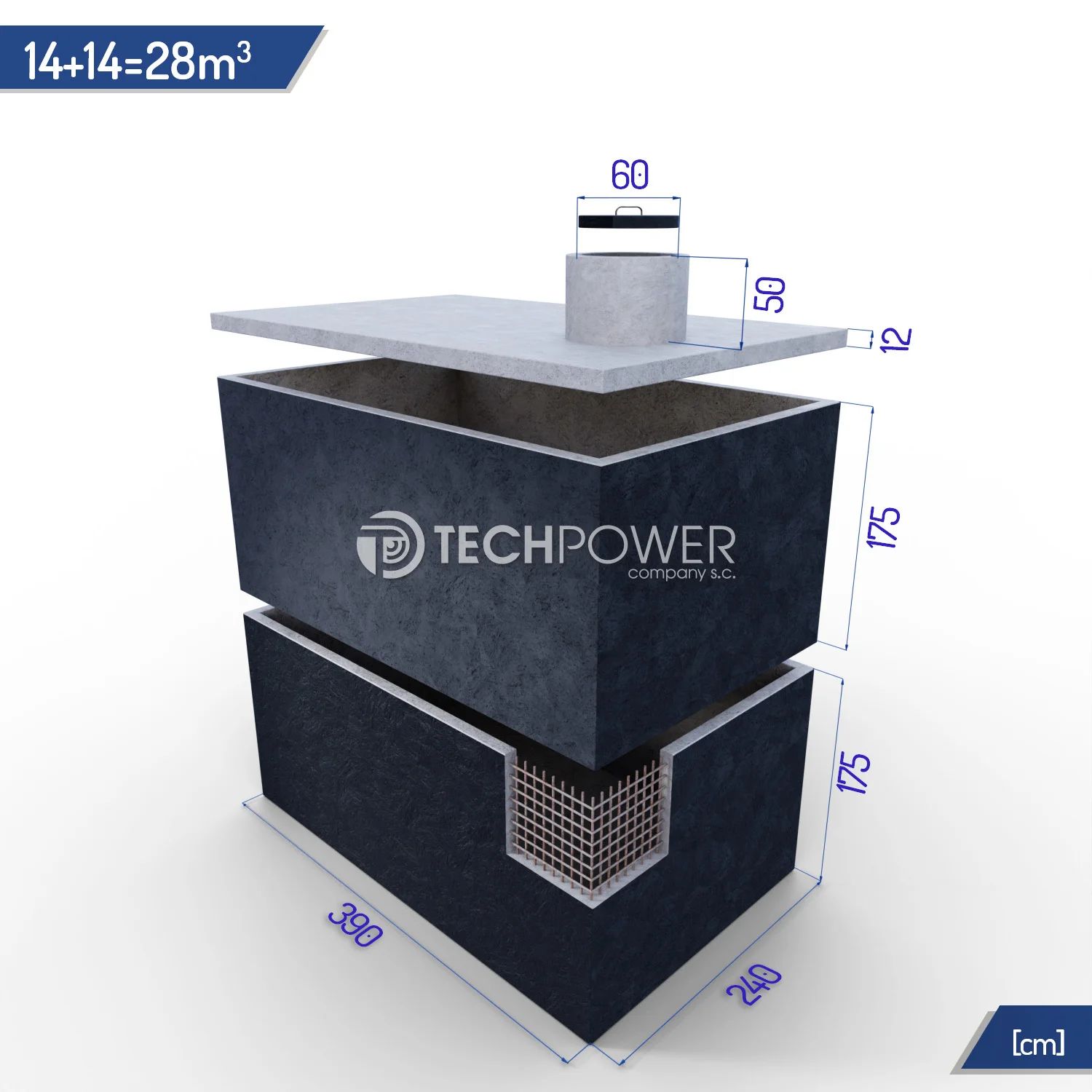 Betonowe zbiorniki łączone pionowo 28000 l (14+14m3)