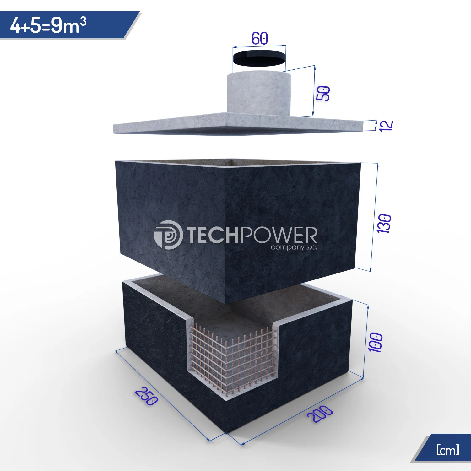 Betonowe zbiorniki łączone pionowo 9000 l (5+4m3)