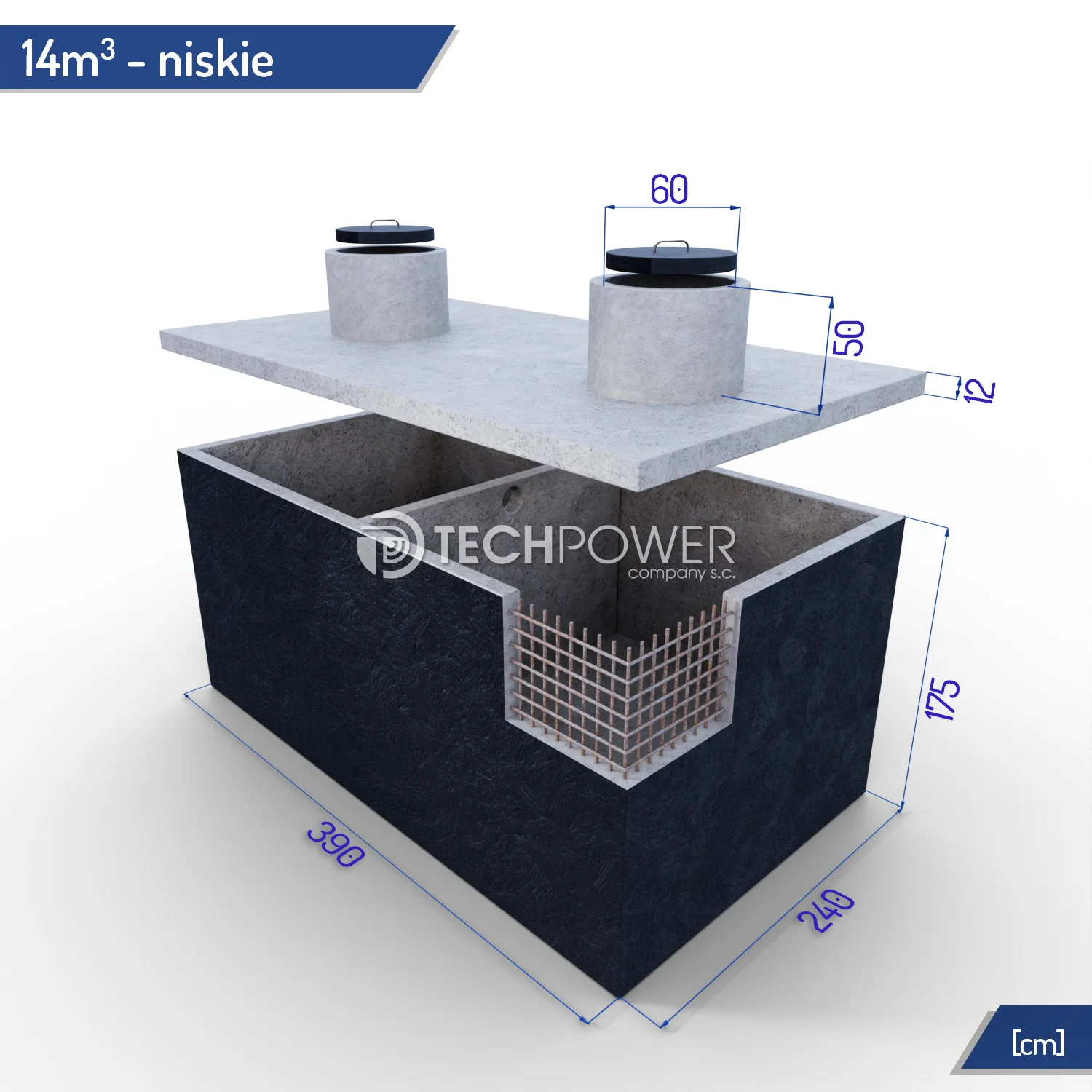 Szambo dwukomorowe 14000 l niskie