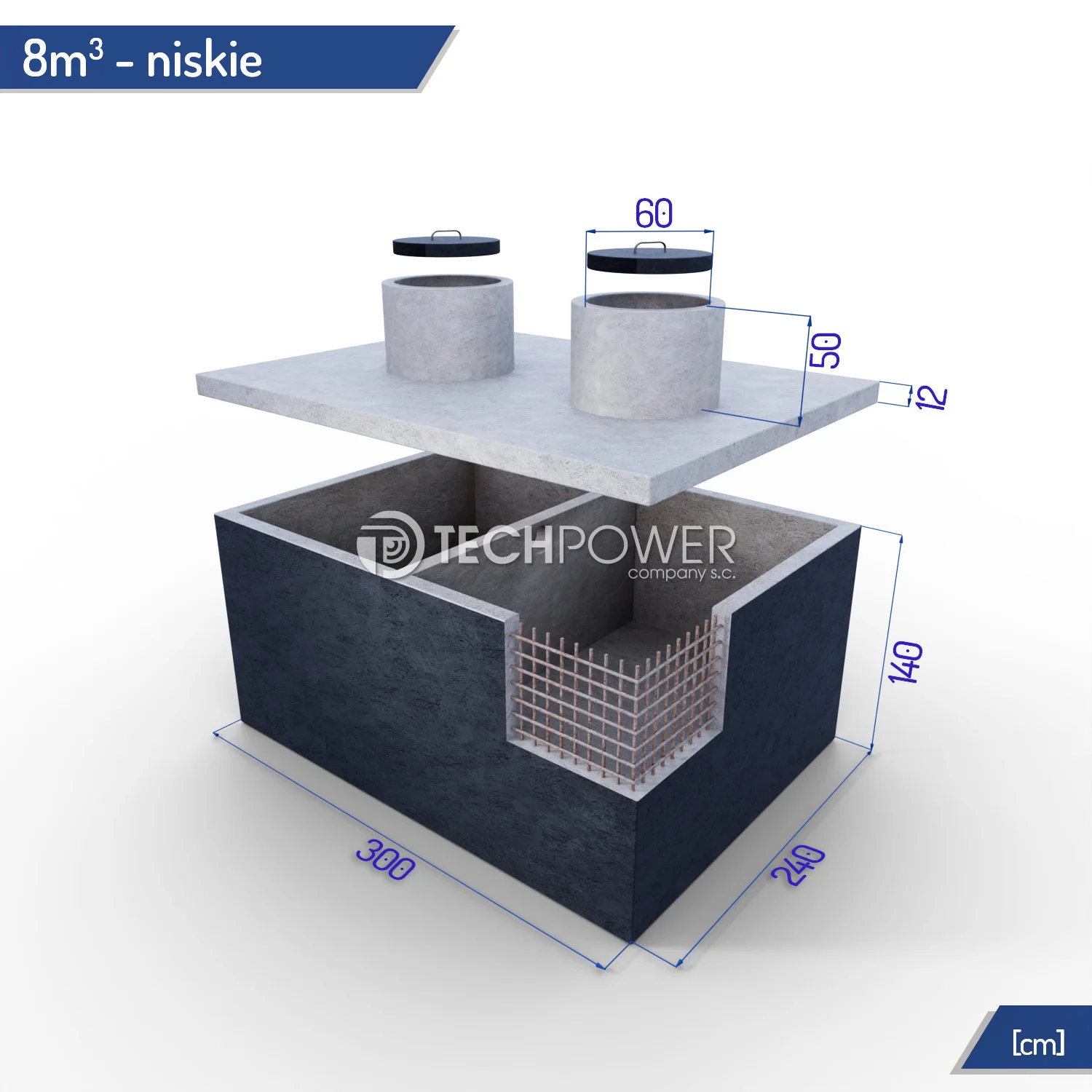 Szambo dwukomorowe 8000 l niskie