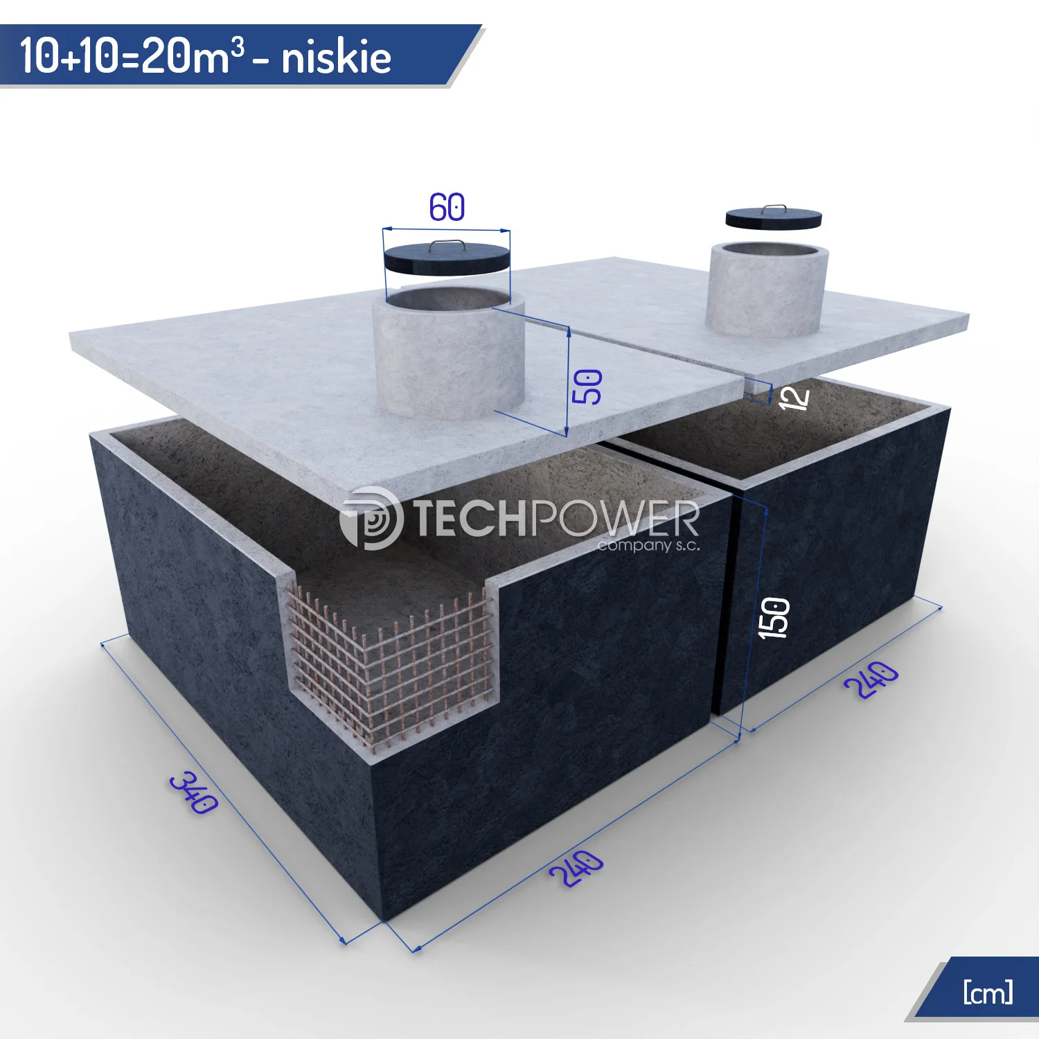 Zbiorniki łączone 20m3 (10+10m3) niskie