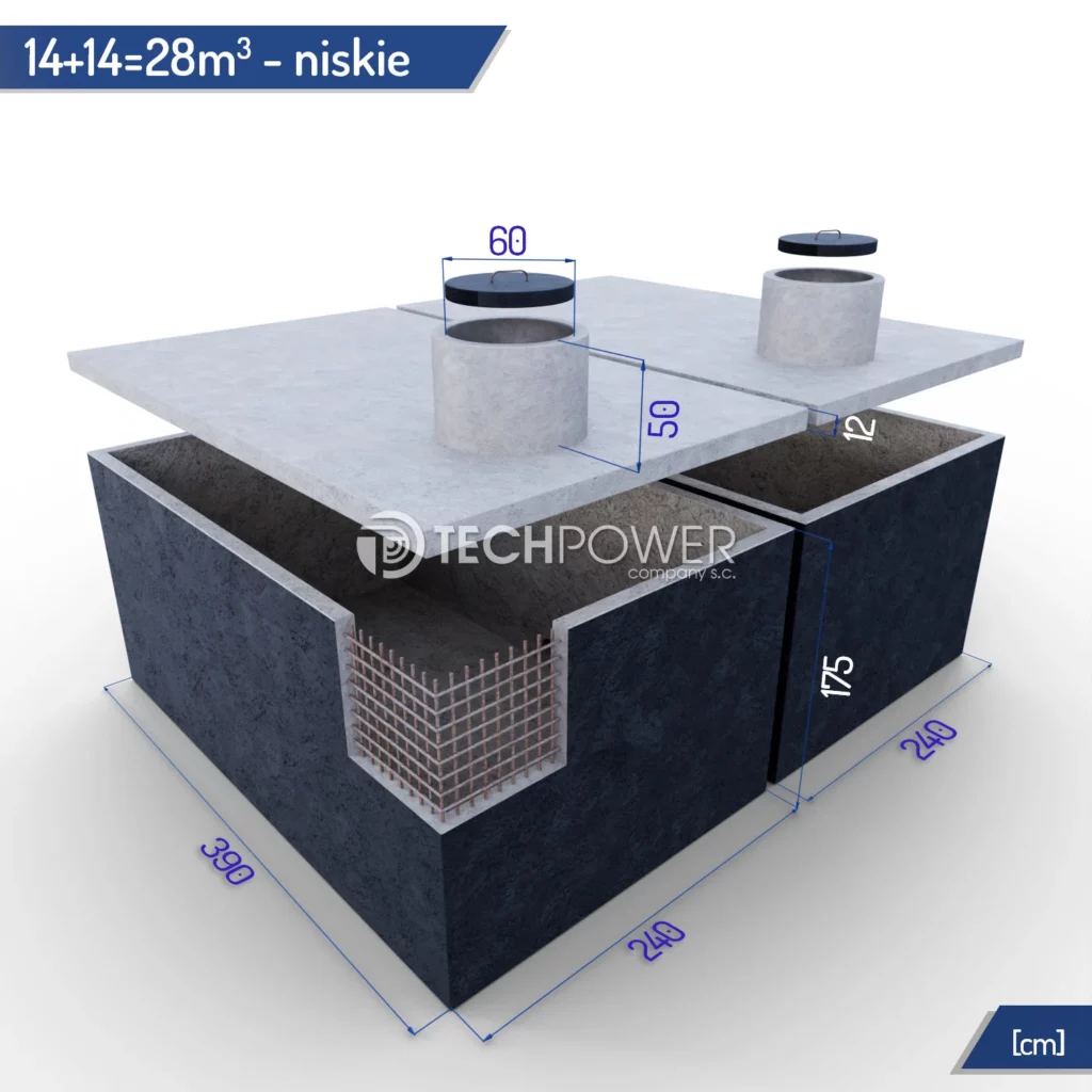 Zbiorniki łączone 28m3 (14+14m3) niskie
